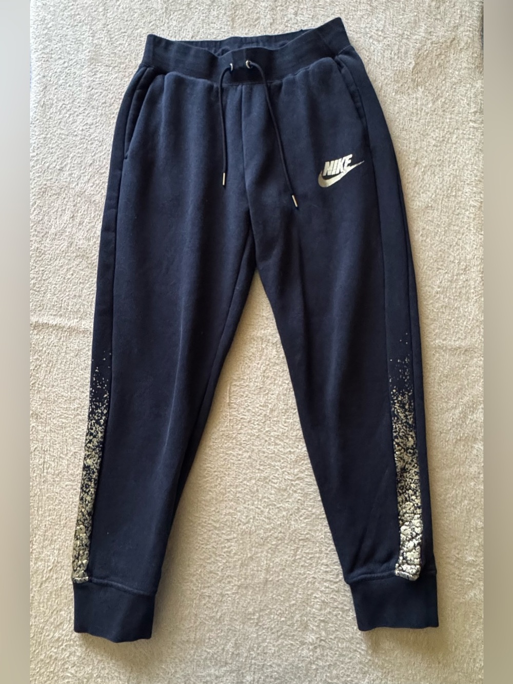 Nike Womens Black Jogger Sweatpants with Silver Metallic Side Detail